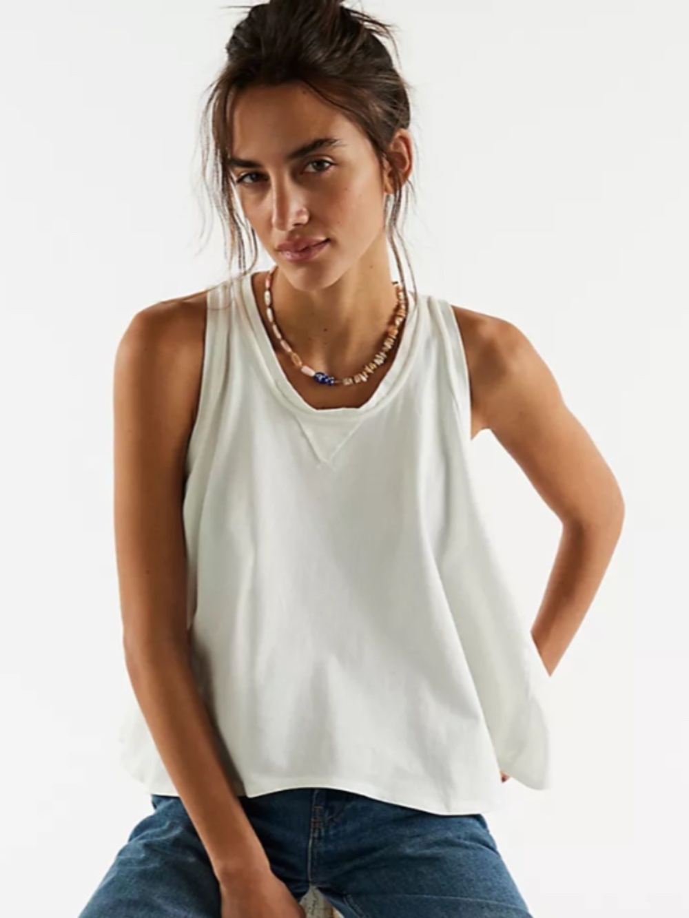 Free People We The Free Hialeah Muscle Tee Baby Doll Top Clean Ivory Sz XS NEW